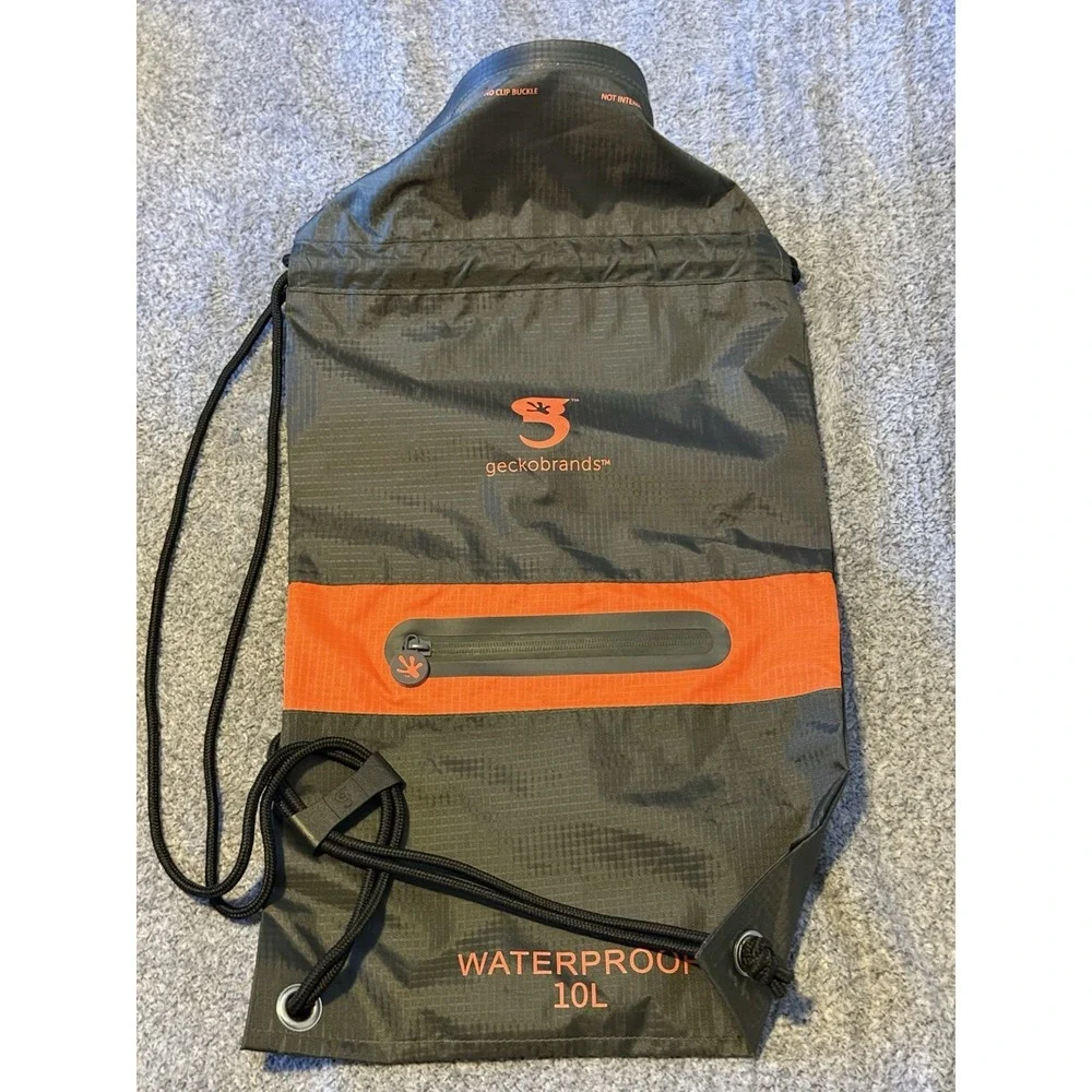 Geckobrands 10L Waterproof Dry Bag Gray Orange Outdoors Hiking Sports NWOT